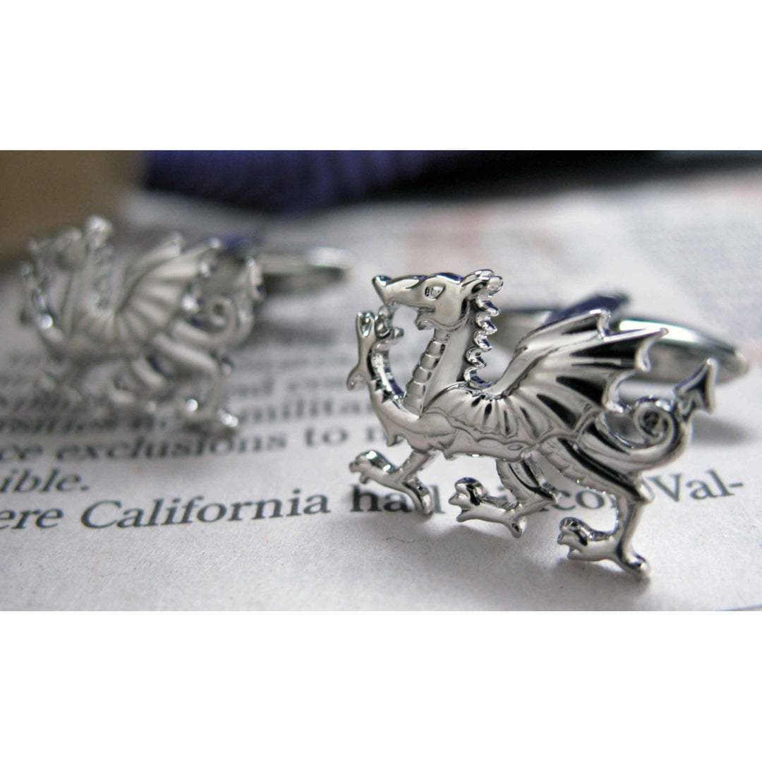 Silver Welsh Dragon Cufflinks Silver Tone Cut Out Cuff Links Image 4