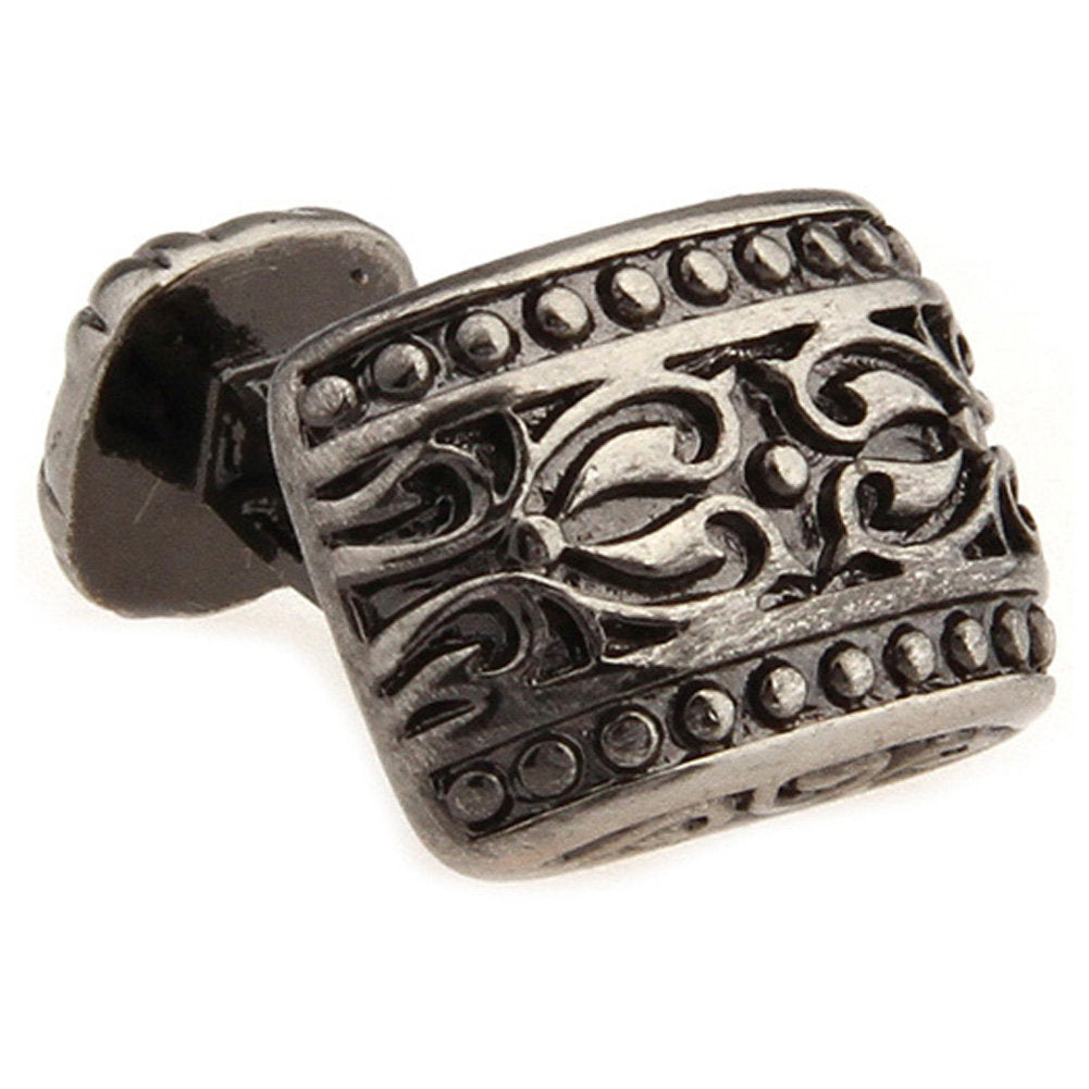 Gothic Jewelry Cufflinks Designer Sculpted Unique Sparta Rectangular Antique Pewter Cuff links Straight Post Style Heavy Image 1