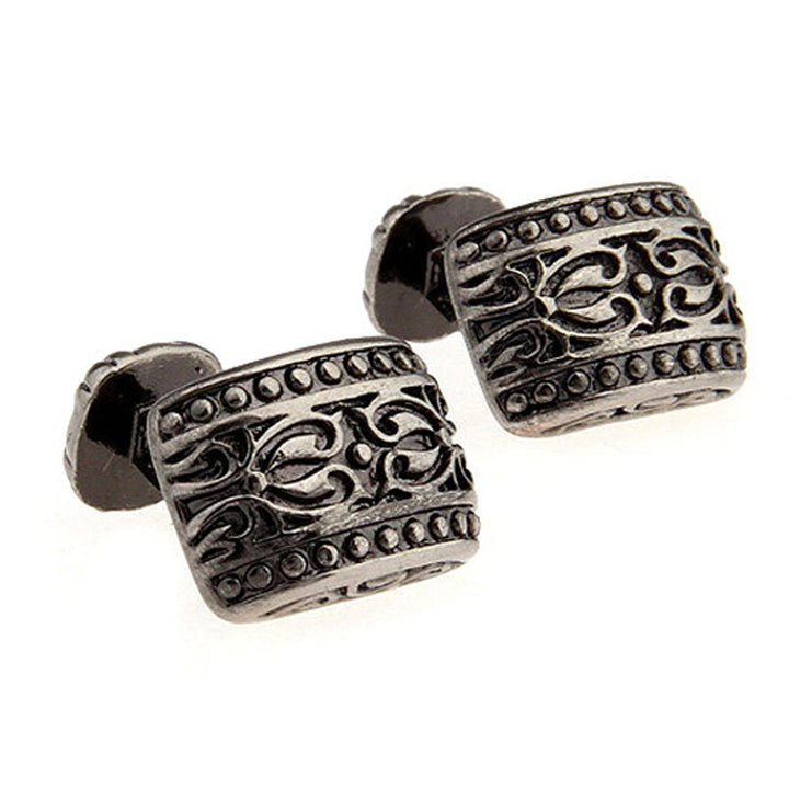 Gothic Jewelry Cufflinks Designer Sculpted Unique Sparta Rectangular Antique Pewter Cuff links Straight Post Style Heavy Image 2