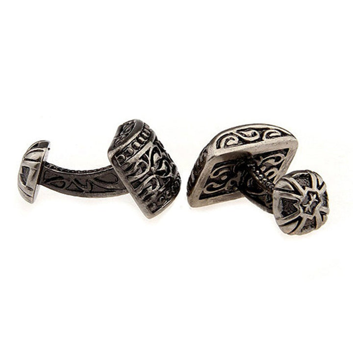 Gothic Jewelry Cufflinks Designer Sculpted Unique Sparta Rectangular Antique Pewter Cuff links Straight Post Style Heavy Image 3