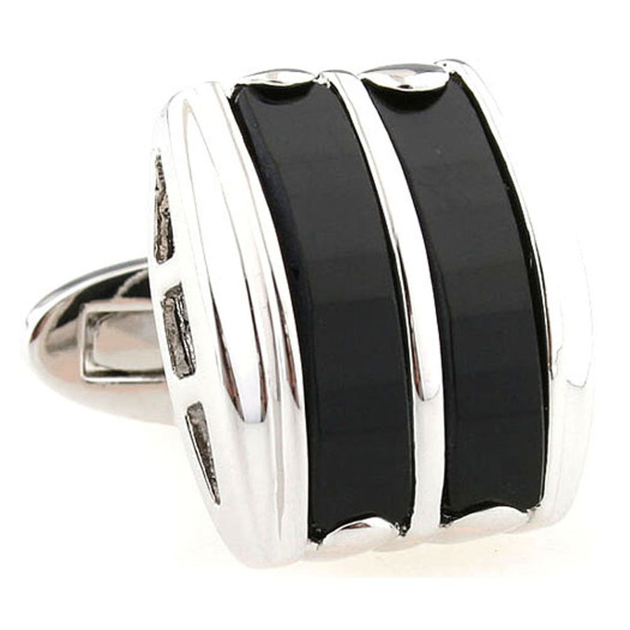 Black Inlaid Cufflinks Designer Silver Tone with Inlaid Stripes Classic Style Cuff Links Wedding Cufflinks Groomsmen Image 1