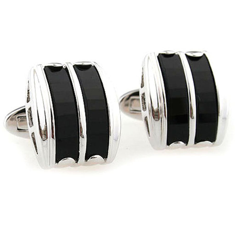 Black Inlaid Cufflinks Designer Silver Tone with Inlaid Stripes Classic Style Cuff Links Wedding Cufflinks Groomsmen Image 2