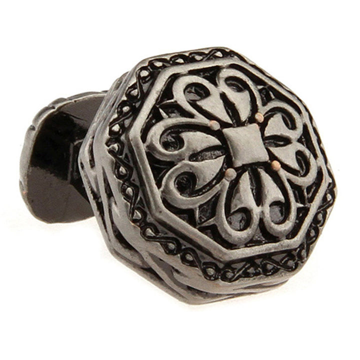 Cufflinks Gothic Design Sculpted Unique Sparta Octagon Gunmetal Cuff links Vintage Straight Post Heavy Style Gifts for Image 1