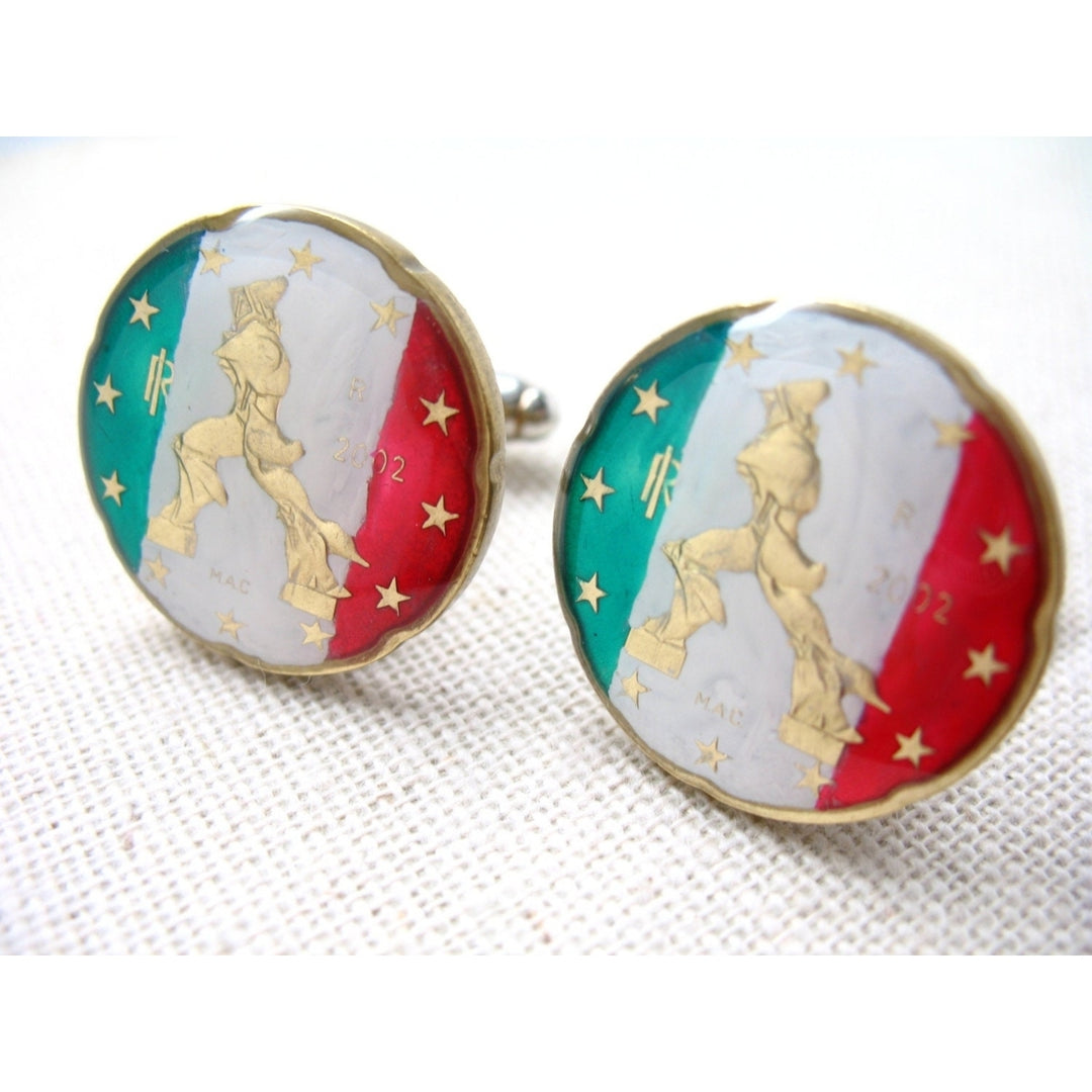 Enamel Cufflinks Italy Statue Flag Green Red White Premium Hand Painted Enamel Coin Jewelry Cuff Links Italian Cufflinks Image 1