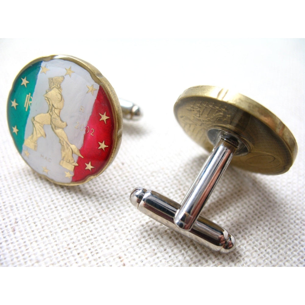 Enamel Cufflinks Italy Statue Flag Green Red White Premium Hand Painted Enamel Coin Jewelry Cuff Links Italian Cufflinks Image 2