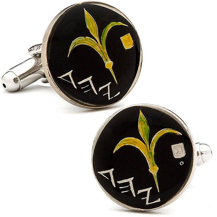 Enamel Cufflinks Israel Enamel Coin Jewelry Black Enamel Golden Corn Hand Painted Cuff Links Keepsake Very Cool Unique Image 1