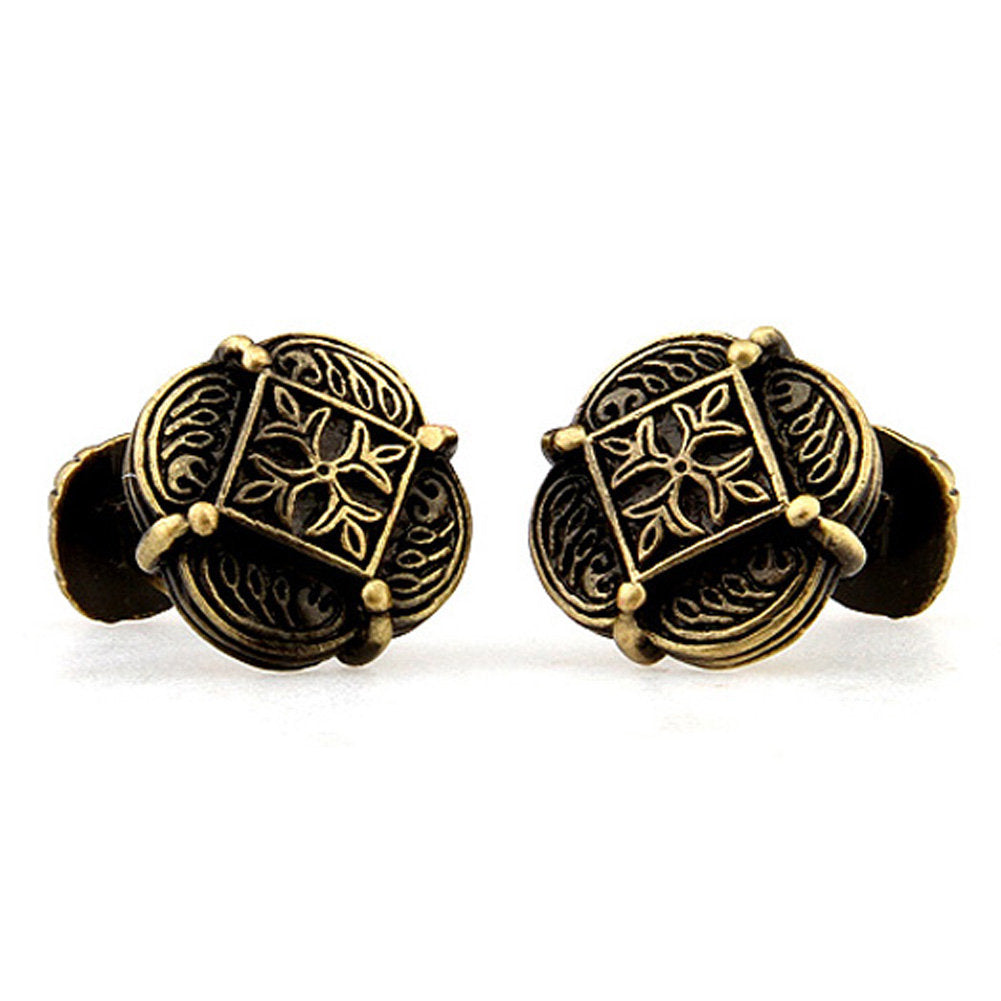 Designer Cufflinks Antique Brass Solid Post Cross Fleury Banded Cufflinks Fleur De Lis Crest Style Heavy Solid Cuff Image 2