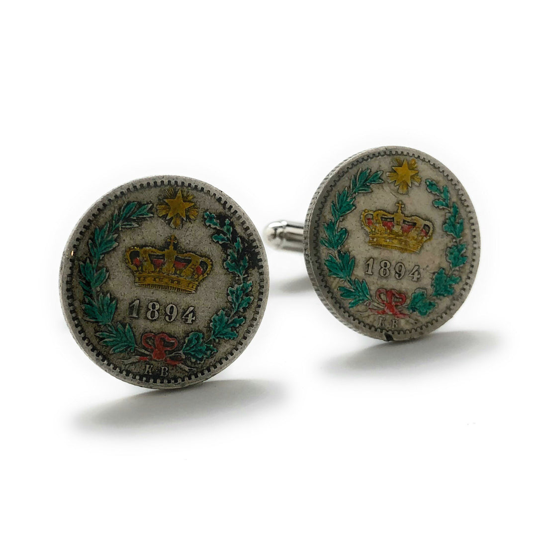 Enamel Cufflinks Hand Painted 20 Old Italian Enamel Coin Jewelry Italy Rare Lira from 1800s Cuff Links Shield Cross Image 1