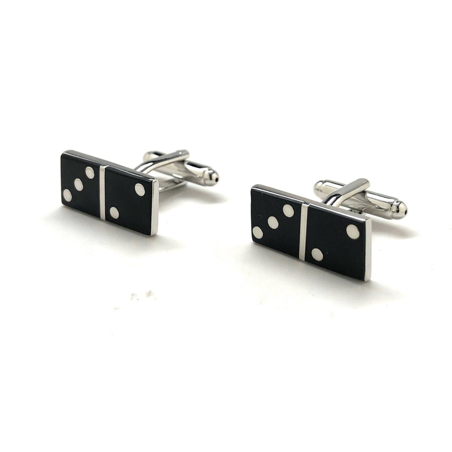 Black and Silver Domino Cufflinks Game Novelty Fun Silver Tone Cool Cuff Links Comes with Gift Box Image 1