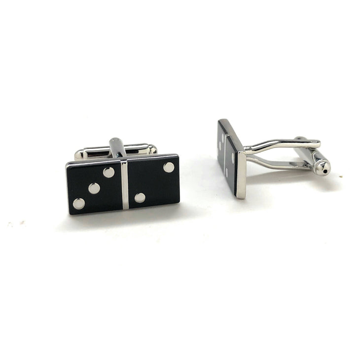 Black and Silver Domino Cufflinks Game Novelty Fun Silver Tone Cool Cuff Links Comes with Gift Box Image 2