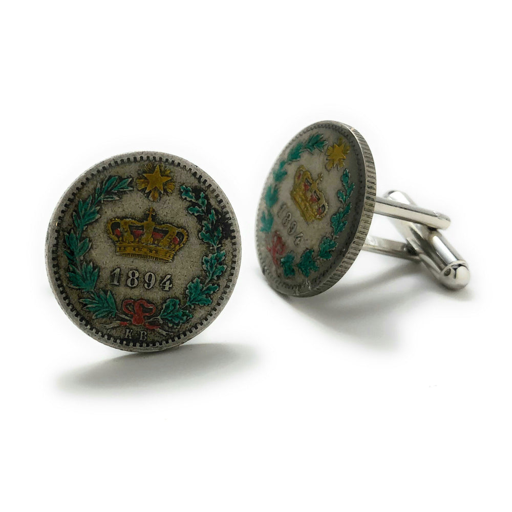 Enamel Cufflinks Hand Painted 20 Old Italian Enamel Coin Jewelry Italy Rare Lira from 1800s Cuff Links Shield Cross Image 2