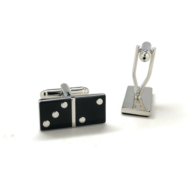Black and Silver Domino Cufflinks Game Novelty Fun Silver Tone Cool Cuff Links Comes with Gift Box Image 3