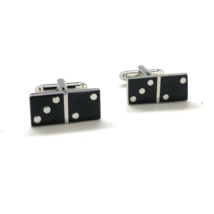 Black and Silver Domino Cufflinks Game Novelty Fun Silver Tone Cool Cuff Links Comes with Gift Box Image 4