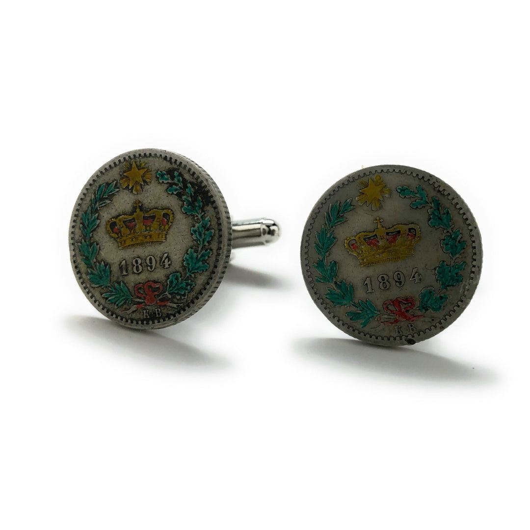 Enamel Cufflinks Hand Painted 20 Old Italian Enamel Coin Jewelry Italy Rare Lira from 1800s Cuff Links Shield Cross Image 4