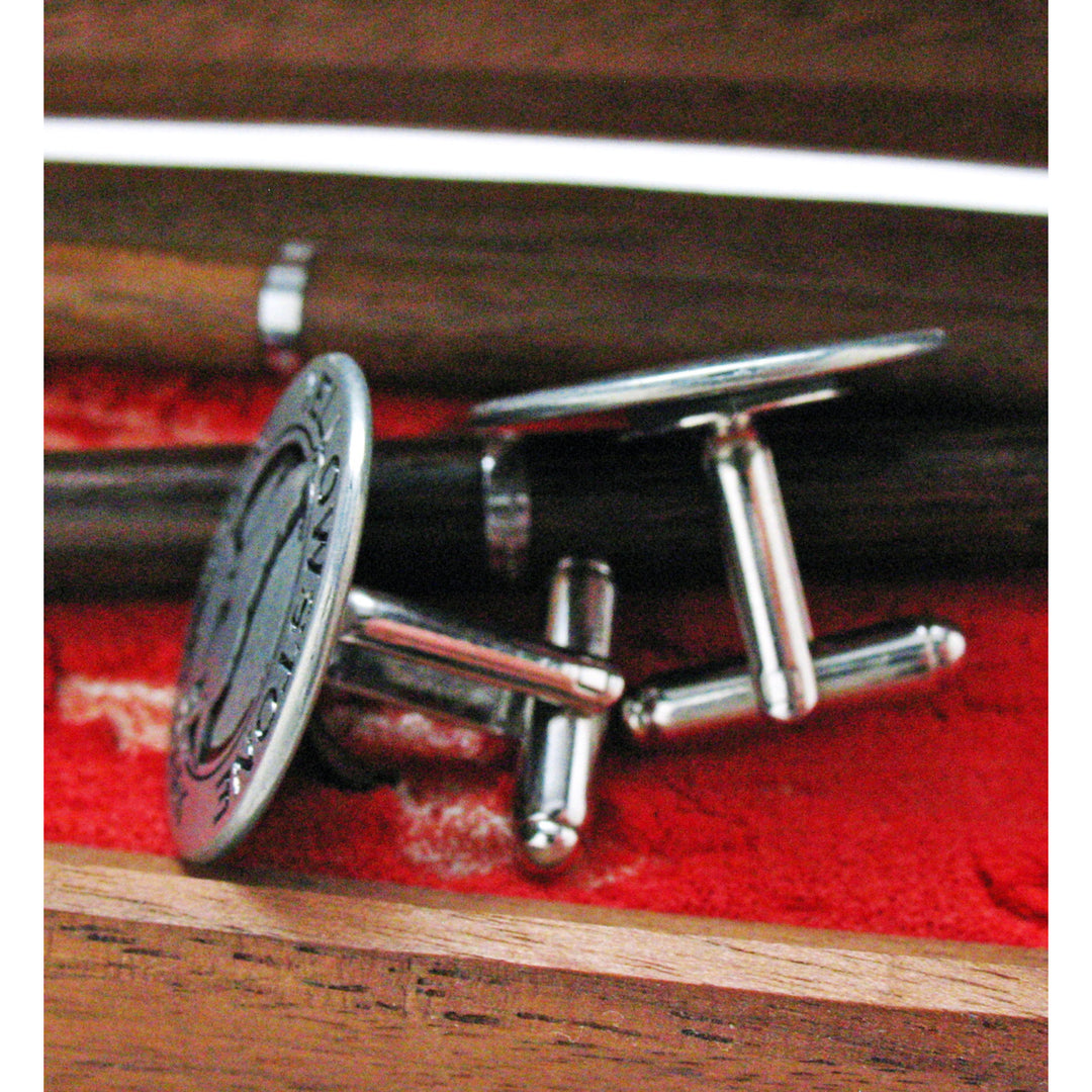 Enamel Cufflinks Yellowstone Wolf Token Old Transit Tokens Silver Tone Rustic Classic Yellow Stone National Park Cuff Image 3