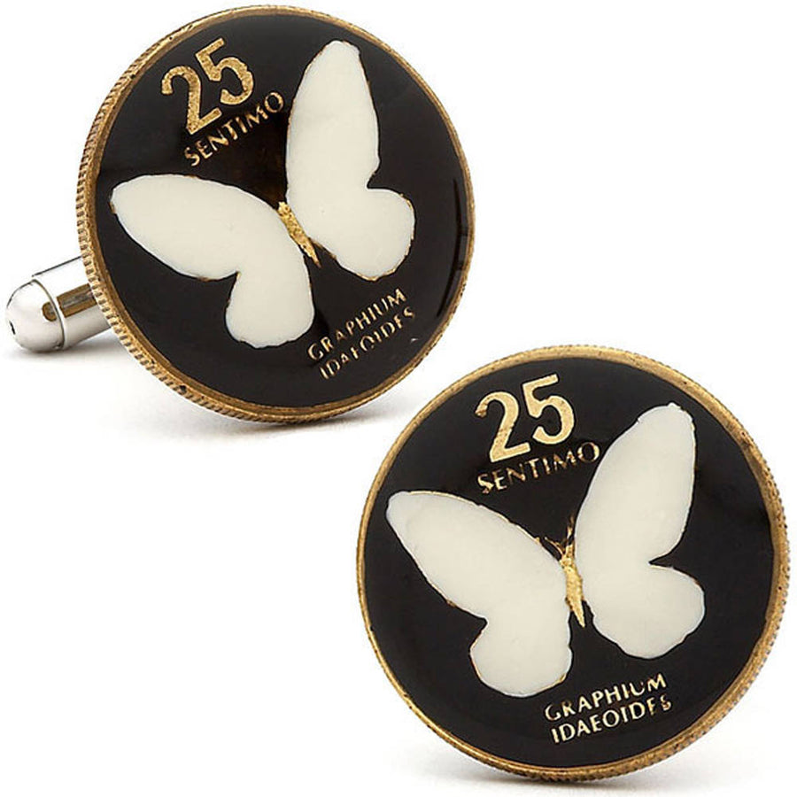 Enamel Cufflinks Philippines Enamel Coin Jewelry Hand Painted Butterfly Cuff Links Manila World Travel Souvenir Rare Image 1