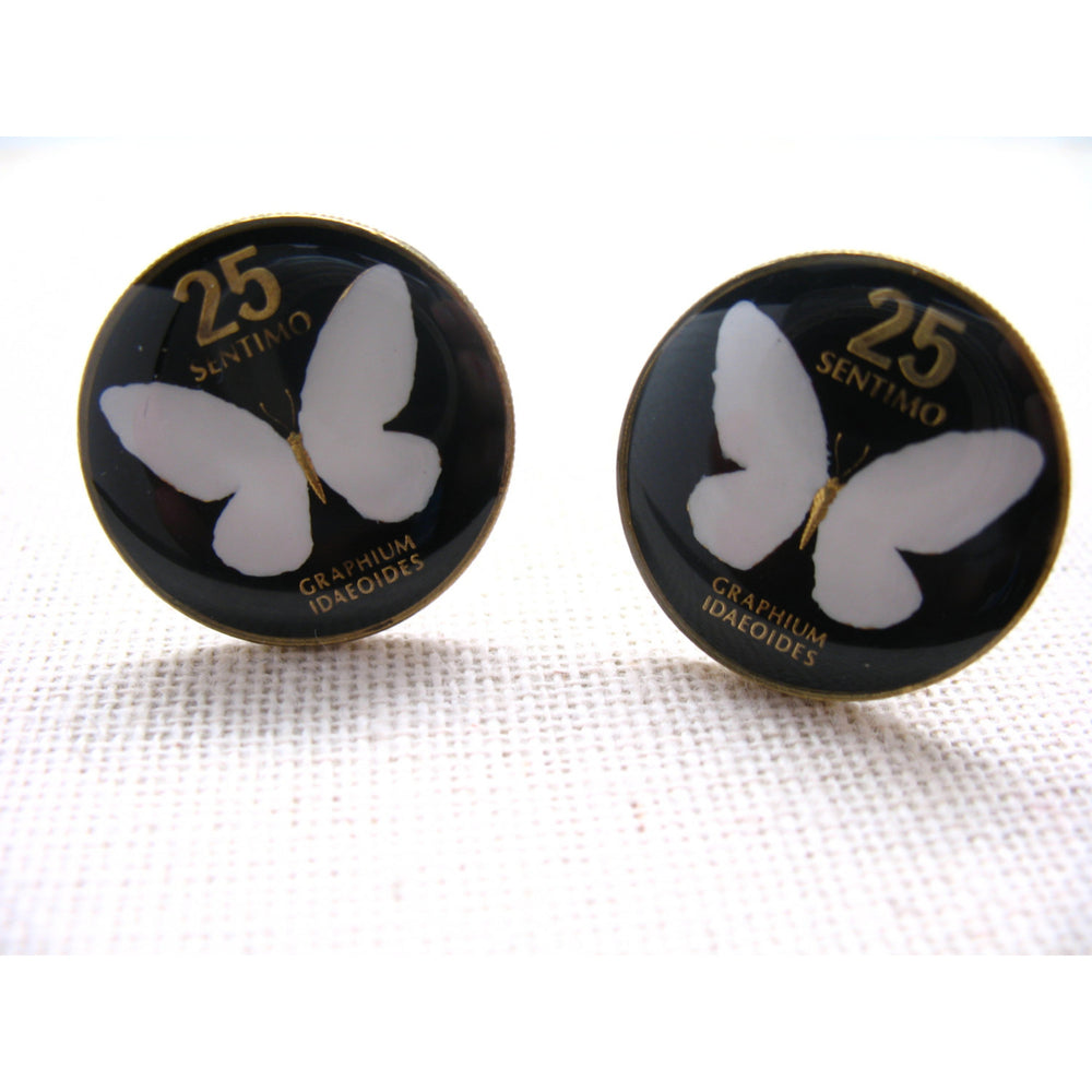 Enamel Cufflinks Philippines Enamel Coin Jewelry Hand Painted Butterfly Cuff Links Manila World Travel Souvenir Rare Image 2