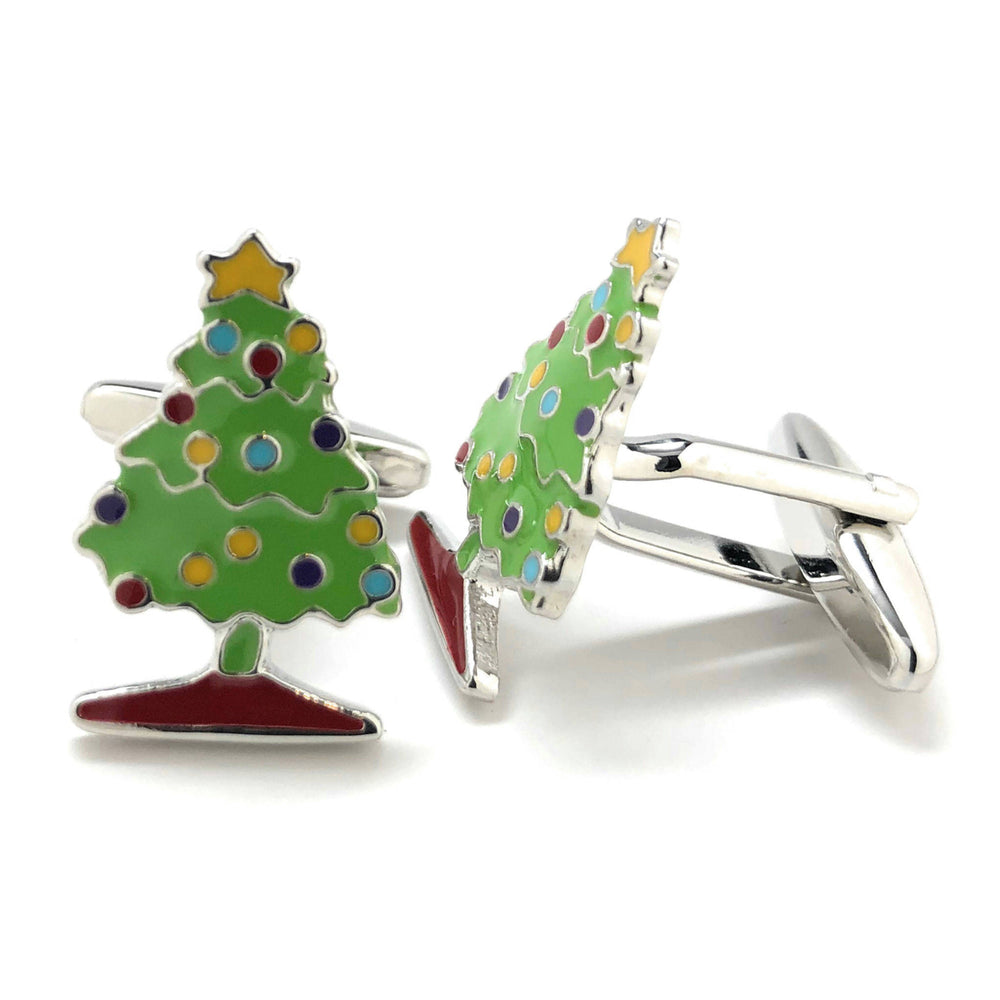 O Christmas Tree O Christmas Tree Holiday Cufflinks Green Creatively Decorated Fun Cool Work Party Unique Cuff Links Image 2