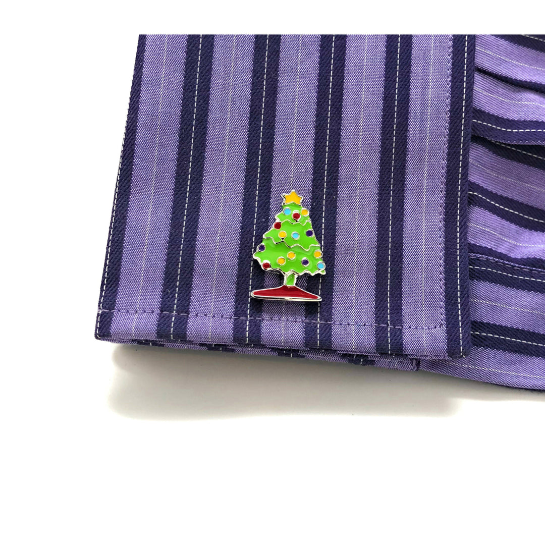 O Christmas Tree O Christmas Tree Holiday Cufflinks Green Creatively Decorated Fun Cool Work Party Unique Cuff Links Image 4