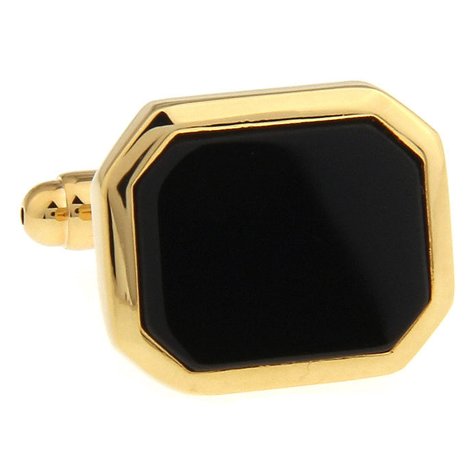 Black Agate Gold Framed Octagon Cufflinks Gold Tone Dress the Part Cuff Links Image 1