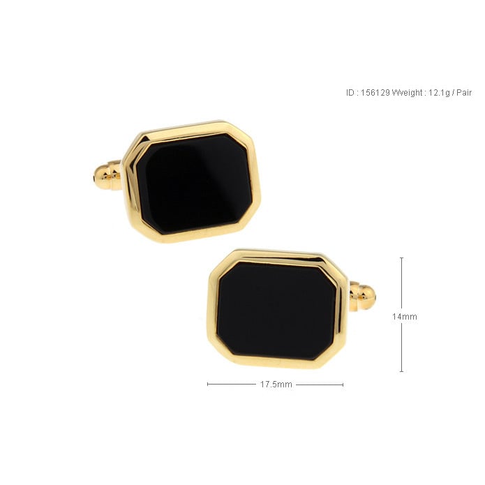 Black Agate Gold Framed Octagon Cufflinks Gold Tone Dress the Part Cuff Links Image 3