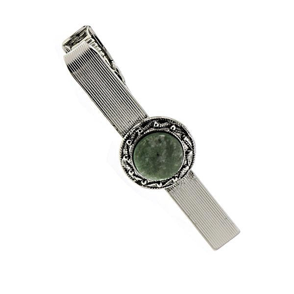 Jade Marble Tie Clip Silver Tone Round Stone Tie Bar Image 4