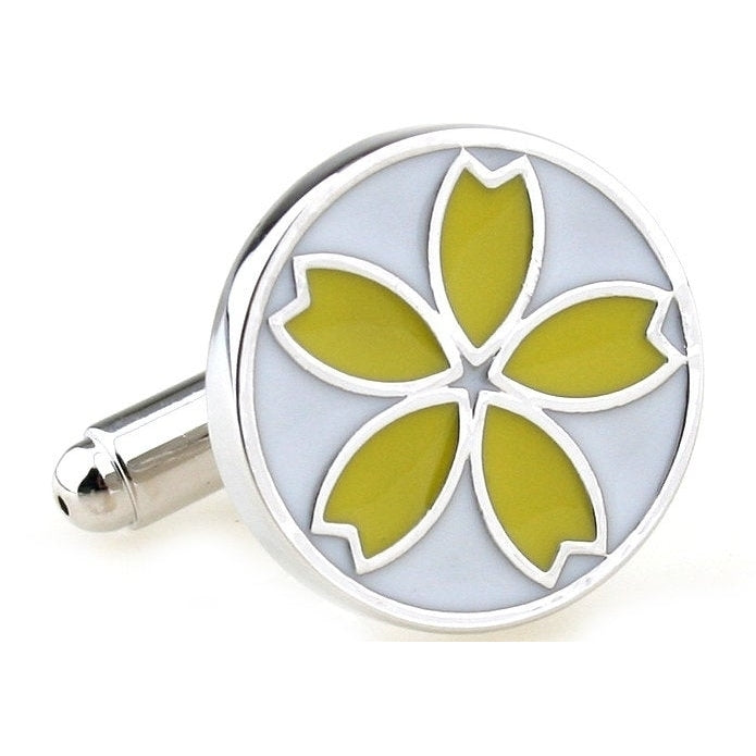 Yellow with white Background Forget Me not Flower Cufflinks Cuff Links Image 1