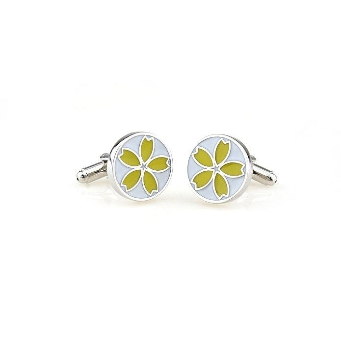 Yellow with white Background Forget Me not Flower Cufflinks Cuff Links Image 2