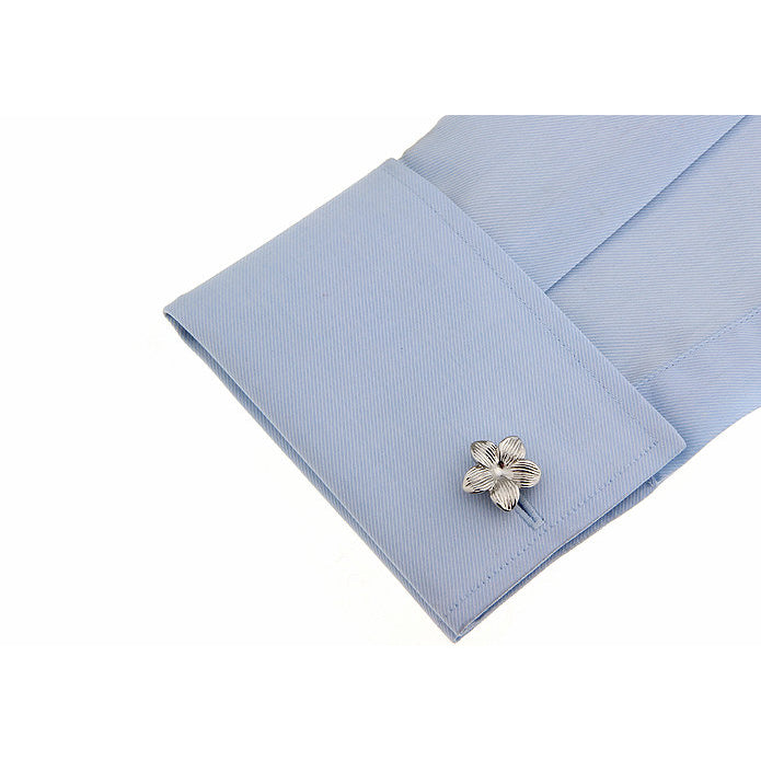 Silver Hawaiian Hibiscus Wedding Flower Cufflinks Cuff Links Image 3