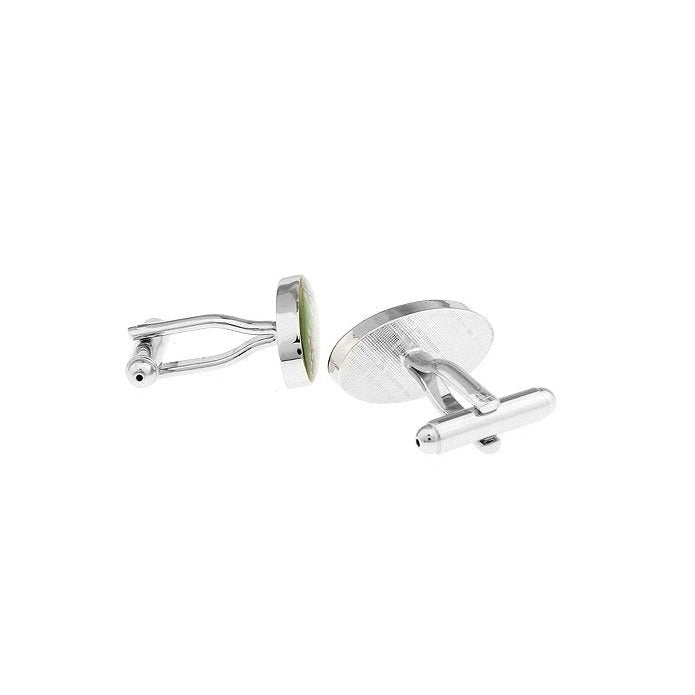 Green Cut Petal Mountain Daisy Oval Wedding Cufflinks Cuff Links Image 2