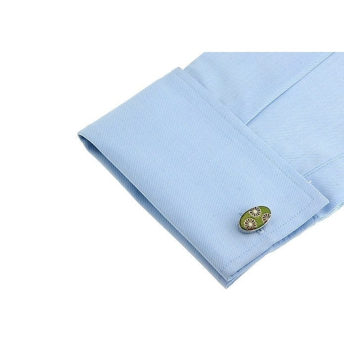 Green Cut Petal Mountain Daisy Oval Wedding Cufflinks Cuff Links Image 3