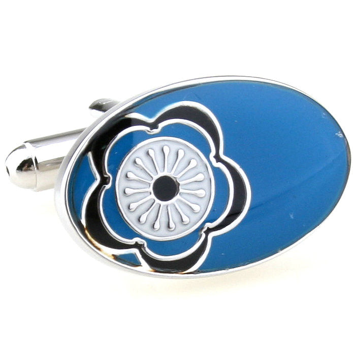 Blue Cut Petal Mountain Meadow Flower Floral Oval Cufflinks Cuff Links Image 1