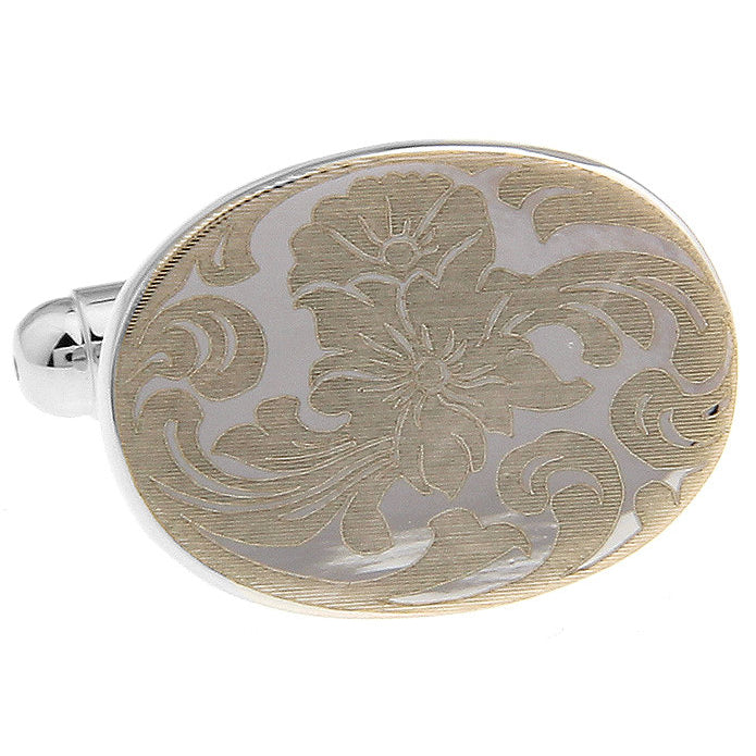 Gold and Silver Petal Damask Floral Beautiful Wedding Cufflinks Cuff Links Image 1