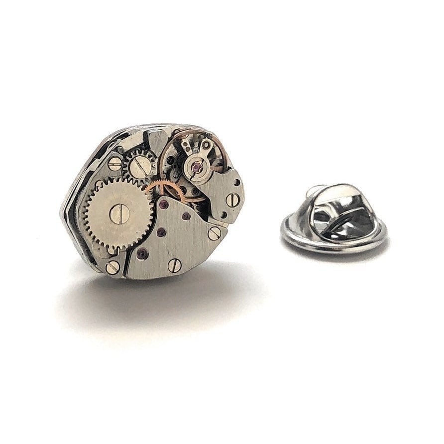 Watch Movements Lapel Pin Steampunk Silver Deconstructed Enamel Pin Tie Tack Engineering Engineer  Tie Pin Image 1