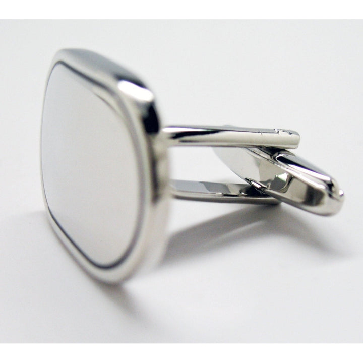 Mirror Finish Cufflinks Silver Tone Oval Shape Classic Gentlemen Cuff Links Image 2