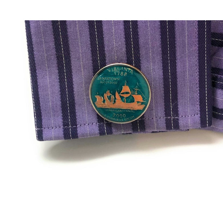 Enamel Cufflinks Hand Painted Virginia Cuff Links Suit Flag State Enamel Coin Jewelry USA United States America Sailing Image 4