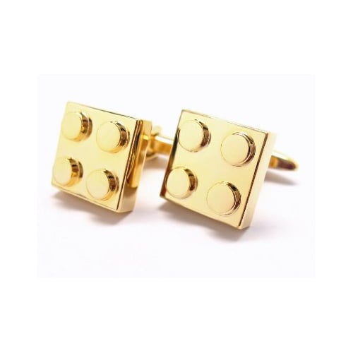 Block King Cufflinks Gold Tone Brick Cuff Links Nerdy Party Master Engineer Fun Classic Unique Comes with Gift Box Image 2