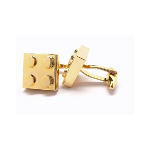 Block King Cufflinks Gold Tone Brick Cuff Links Nerdy Party Master Engineer Fun Classic Unique Comes with Gift Box Image 3