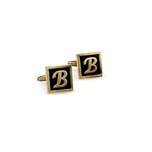 B Initial Cufflinks Antique Brass Square 3-D Letter Vintage English Lettering Cuff Links Groom Father Bride Wedding Box Image 4