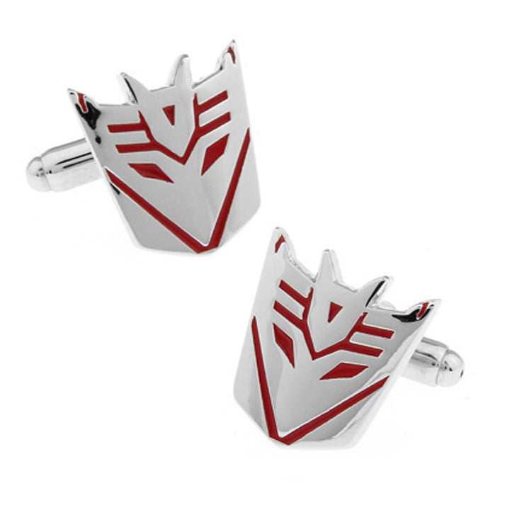 Decepticons Cufflinks Super Hero Transformers Cuff Links Silver Red Show Off Your Hero Keepsakes Cool Fun Collector Image 1