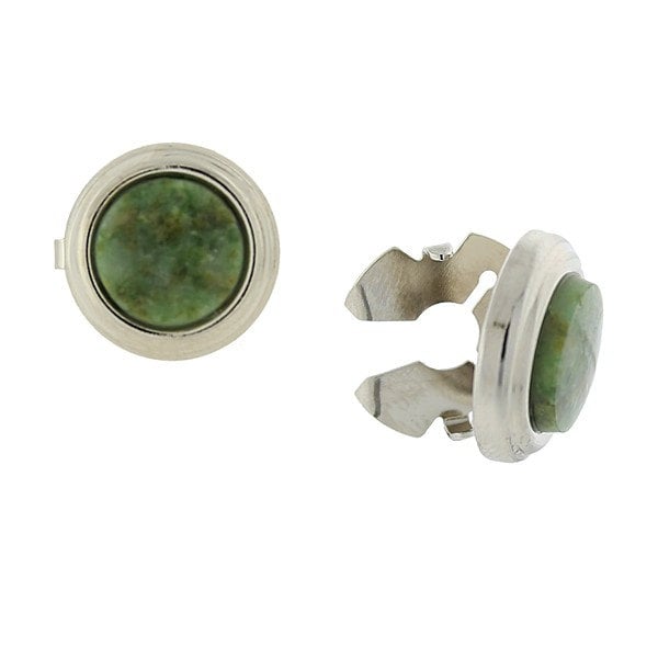 Button Cover Cufflinks Faux Cufflinks Silver Tone Framed Jade Green Stone Round Button Covers Image 1