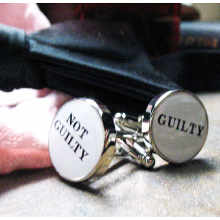 Guilty Not Guilty Cufflinks Round White and Black Enamel Legal Decision Maker Judge Lawyers Cufflinks Image 4