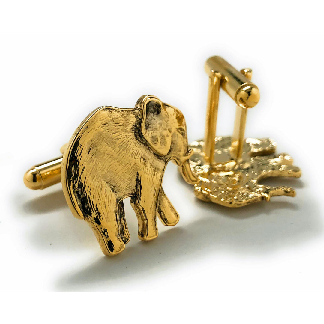 Elephant Cufflinks Gold Tone Majestic Antique Beautiful Walking Elephant Cool Cuff Links Comes with Gift Box Image 3