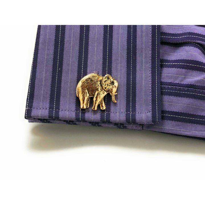 Elephant Cufflinks Gold Tone Majestic Antique Beautiful Walking Elephant Cool Cuff Links Comes with Gift Box Image 4