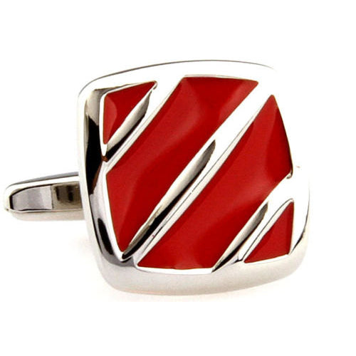 Professional Cufflinks Red Silver Stripes Cufflinks Cuff Links Image 1