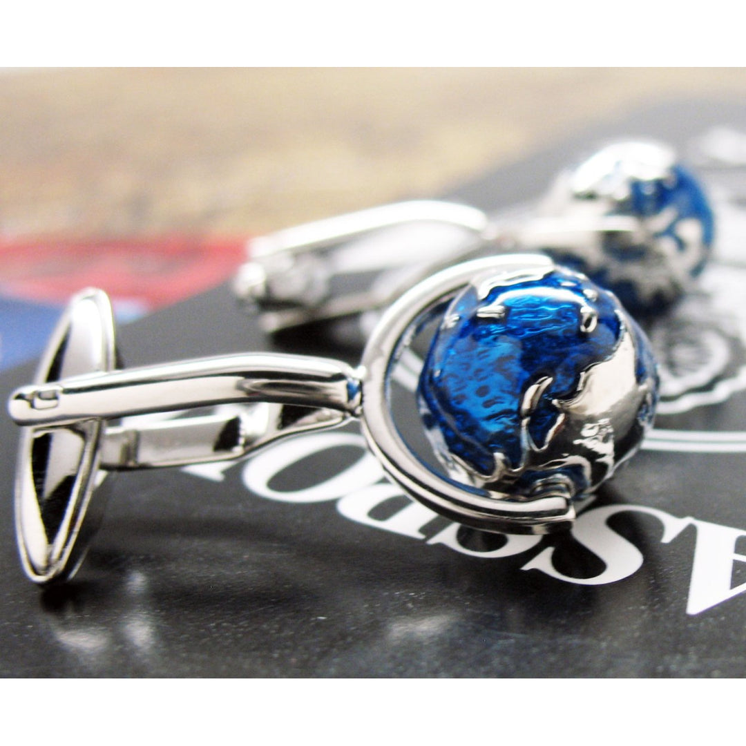 Spinning Globe Cufflinks Around the World Sailing Traveler Cuff Links Image 2