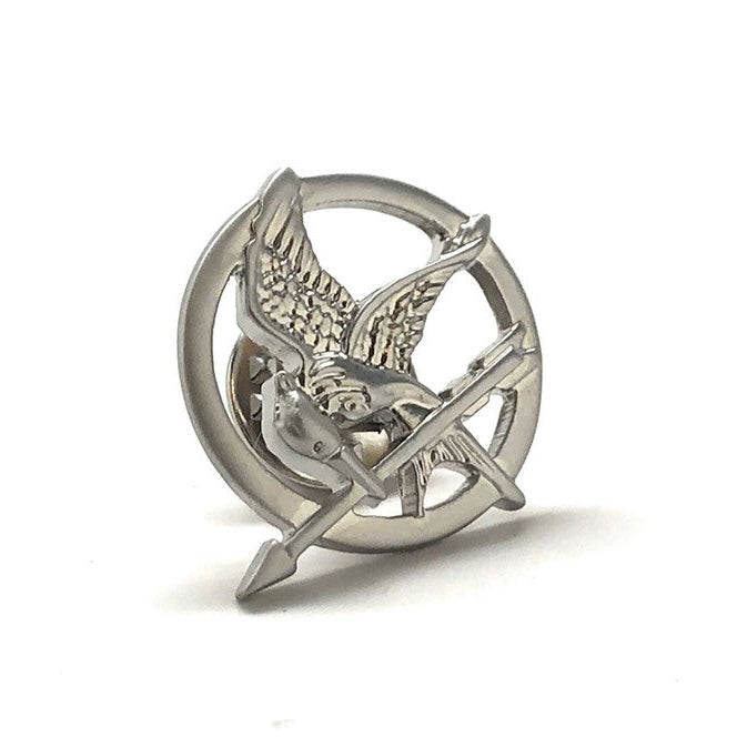 Silver Mocking Jay Lapel Pin Mockingbird Flying Bird Enamel Pin Comes with Box Image 1