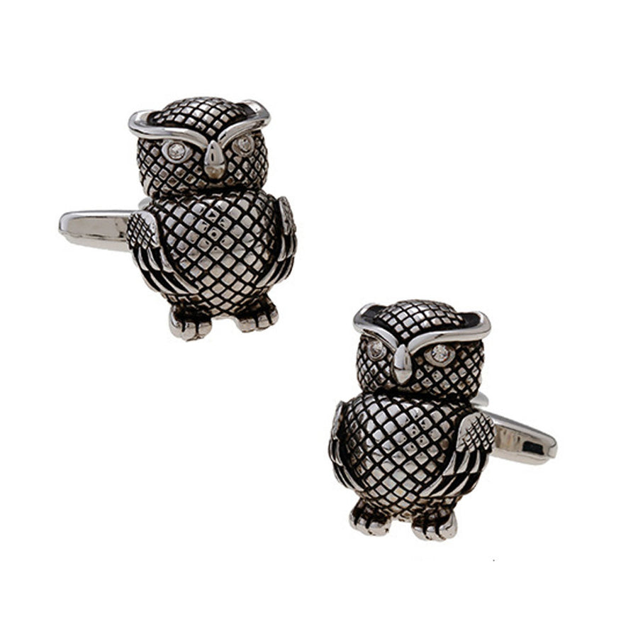 Silver Wise Owl Cufflinks with Black Enamel Accent Crystal Eyes Cuff Links Harry Potter Hogwarts Gryffindor Slytherin Image 1