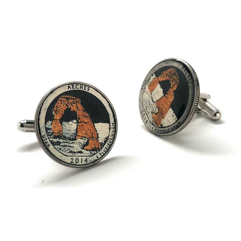 Birth Year Cufflinks Hand Painted Arches National Parks Enamel Coin Cuff Links Travel Souvenir Coins Keepsakes Cool Fun Image 2