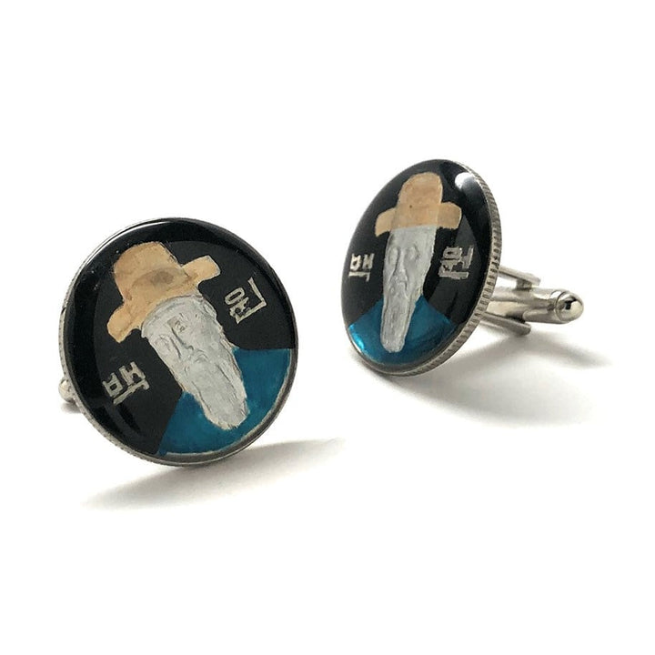 Enamel Cufflinks Hand Painted Confucius Korean Coin Philosopher The Master Enamel Coin Jewelry Black Blue Brings Luck Image 2